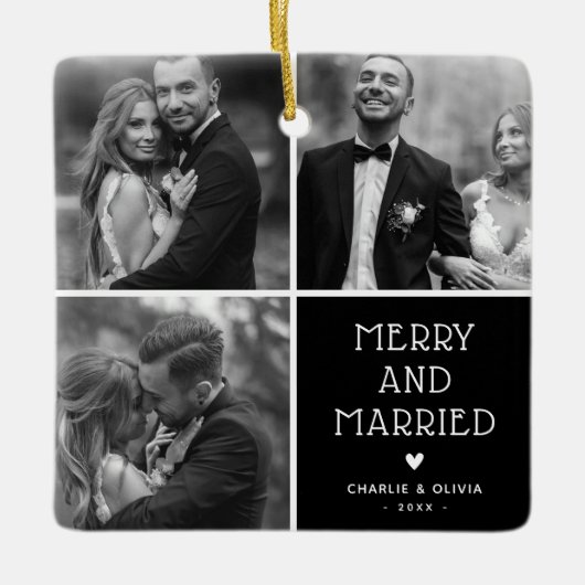 Passen getrouwd 3 x Foto Vrolijk & Getrouwd Kerst Keramisch Ornament (Voorkant)