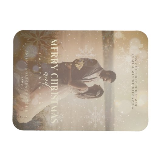 Passen getrouwd Aangepaste foto Elegant Golden Sno Magneet (Horizontaal)