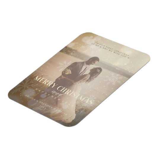 Passen getrouwd Aangepaste foto Elegant Golden Sno Magneet (Linkerzijde)