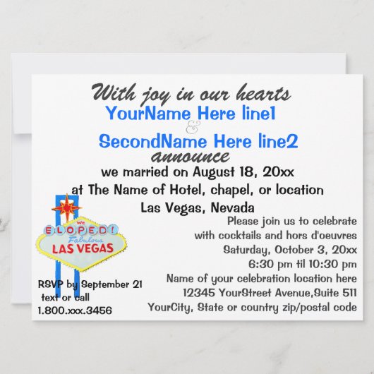 Passen getrouwd Aankondiging Elope aan Las Vegas (Achterkant)