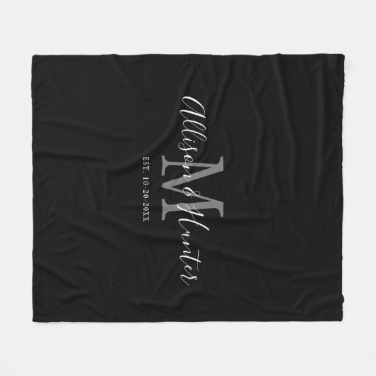 Passen getrouwd Black White Hand Lettert Script Na Fleece Deken (Voorkant (Horizontaal))
