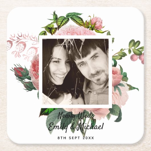 Passen getrouwd Blush roze rozen botanische Floren Kartonnen Onderzetters (Voorkant)