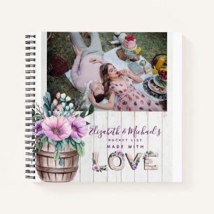 Passen getrouwd BUCKET LIST Foto Rustic Paars Flor Notitieboek