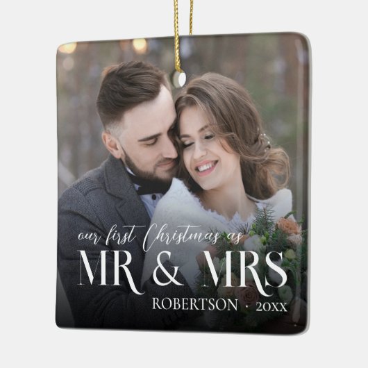 Passen getrouwd Eerste Kerst als Mr & Mrs 2 Foto Keramisch Ornament (Links)