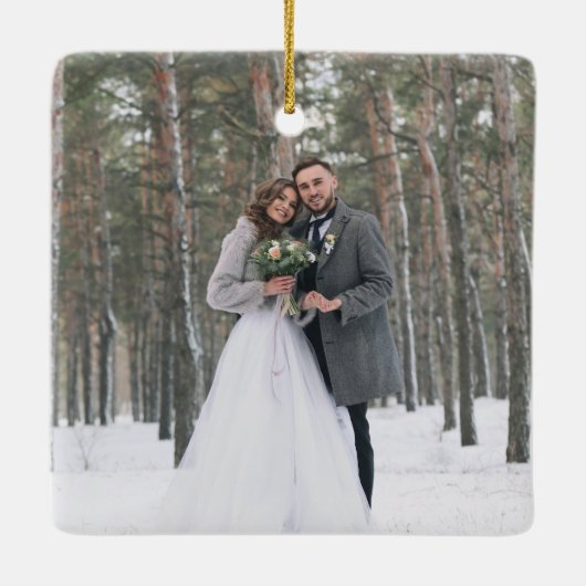 Passen getrouwd Eerste Kerst als Mr & Mrs 2 Foto Keramisch Ornament (Achterkant)