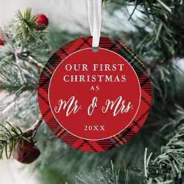 Passen getrouwd Eerste Kerst Tartan Vakantie Foto Ornament