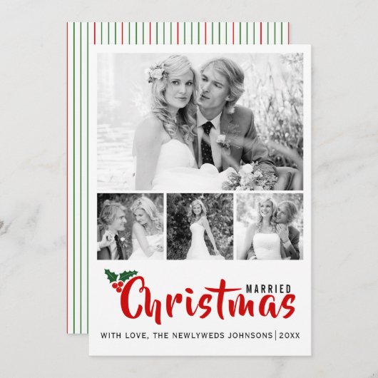 Passen getrouwd eerste kerstfeest met vier foto-in kaart (Voorkant / Achterkant)