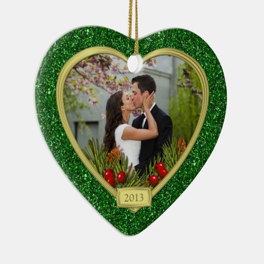 Passen getrouwd Eerste Kerstmis met kerstfeest Keramisch Ornament (Rechts)