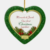 Passen getrouwd Eerste Kerstmis met kerstfeest Keramisch Ornament (Achterkant)