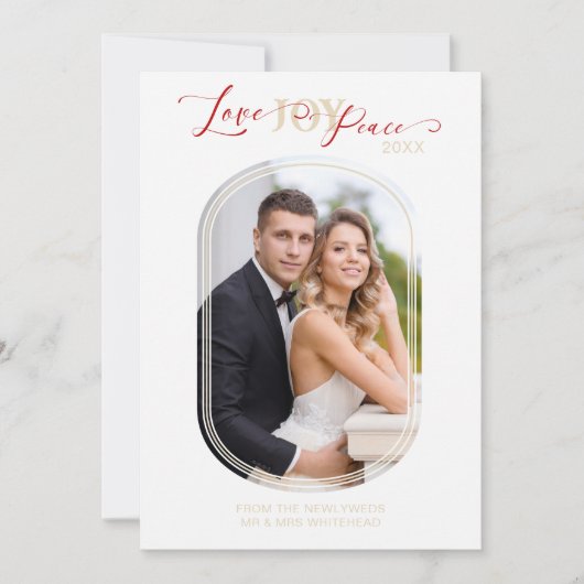 Passen getrouwd Eerste Kerstmis Modern Ovaal Lijst Feestdagenkaart (Voorkant)