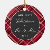 Passen getrouwd Eerste Kerstmis Tartan | Holiday-f Keramisch Ornament (Voorkant)