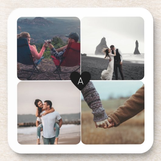 Passen getrouwd Foto Collage en monogram Bier Onderzetter (Voorkant)