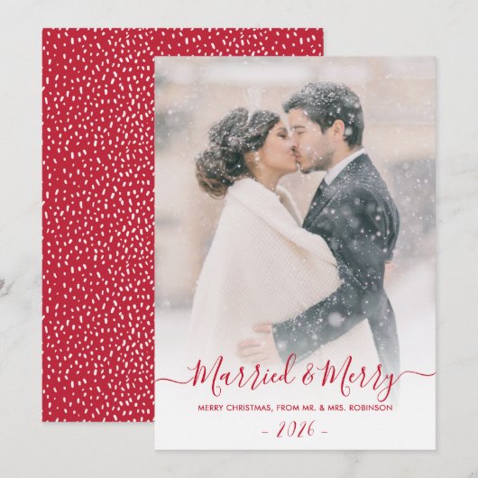 Passen getrouwd Foto Getrouwd en vrolijk kerstscri Feestdagenkaart (Voorkant / Achterkant)