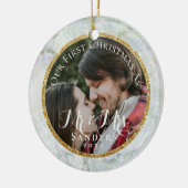 Passen getrouwd Foto Gold Glitter Marble kerstboom Keramisch Ornament (Links)