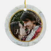 Passen getrouwd Foto Gold Glitter Marble kerstboom Keramisch Ornament (Achterkant)