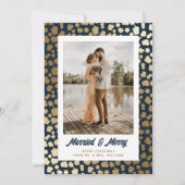 Passen getrouwd Foto Kerst Blauw Goud Feestdagenkaart (Voorkant)