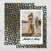 Passen getrouwd Foto Kerst Blauw Goud Feestdagenkaart (Voorkant / Achterkant)