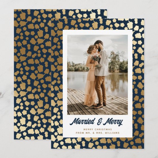 Passen getrouwd Foto Kerst Blauw Goud Feestdagenkaart (Voorkant / Achterkant)