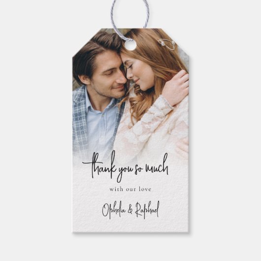 Passen getrouwd foto overlay script bruiloft dank  cadeaulabel (Voorkant)