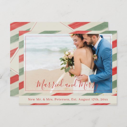Passen getrouwd Getrouwd en vrolijk rode kerstfoto Feestdagenkaart (Voorkant / Achterkant)