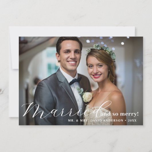 Passen getrouwd getrouwd & zo vrolijk eerste kerst feestdagenkaart (Voorkant)