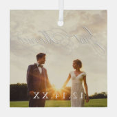 Passen getrouwd gewoon gehuwde huwelijksdatum Foto Glas Ornament (Achterkant)