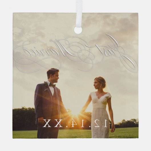 Passen getrouwd gewoon gehuwde huwelijksdatum Foto Glas Ornament (Achterkant)