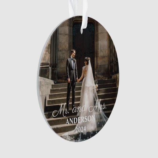Passen getrouwd gewoon gehuwde sierbruiloft foto ornament (voorkant)
