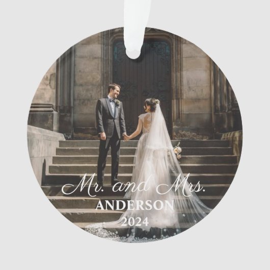 Passen getrouwd gewoon gehuwde sierbruiloft foto ornament (voorkant)