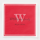 Passen getrouwd Gift Chic Script Naam Red Monogram Servet (Voorkant)