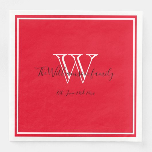 Passen getrouwd Gift Chic Script Naam Red Monogram Servet (Voorkant)