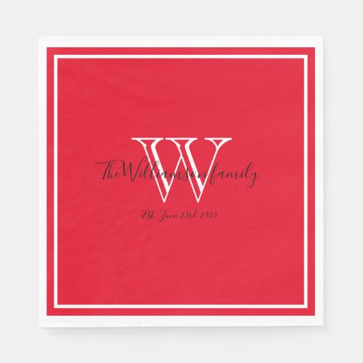 Passen getrouwd Gift Monogram Naam Script Rood pap Servet (Voorkant)
