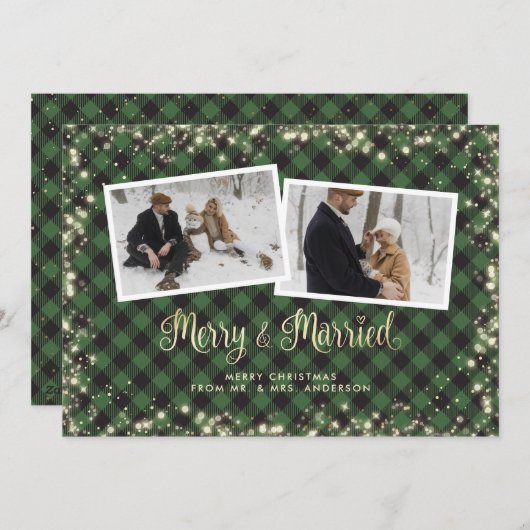 Passen getrouwd Green Pset Gold Photo met kerstfee Feestdagenkaart (Voorkant / Achterkant)