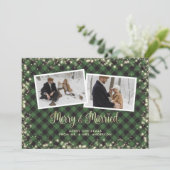 Passen getrouwd Green Pset Gold Photo met kerstfee Feestdagenkaart (Staand voorkant)