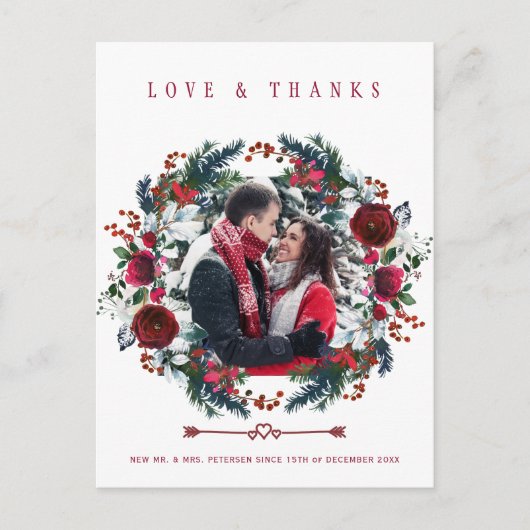 Passen getrouwd Kerstfeest Rood Floral Weddenschap Briefkaart (Voorkant)