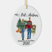 Passen getrouwd met een eerste kerstfeestpaar met  keramisch ornament (Rechts)