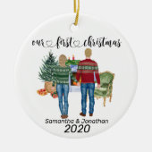 Passen getrouwd met een eerste kerstfeestpaar met  keramisch ornament (Voorkant)