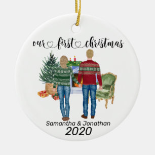Passen getrouwd met een eerste kerstfeestpaar met  keramisch ornament