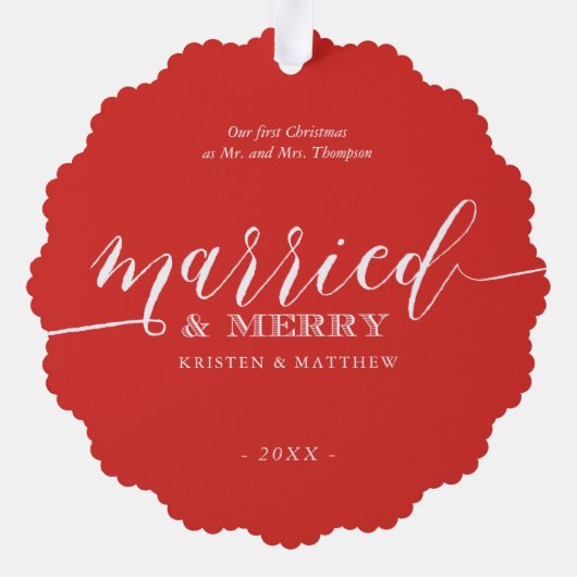 Passen getrouwd met kerstfoto's "Gehuwd en vriende Ornament Kaart (Achterkant)