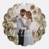 Passen getrouwd met kerstfoto's "Gehuwd en vriende Ornament Kaart (Voorkant)
