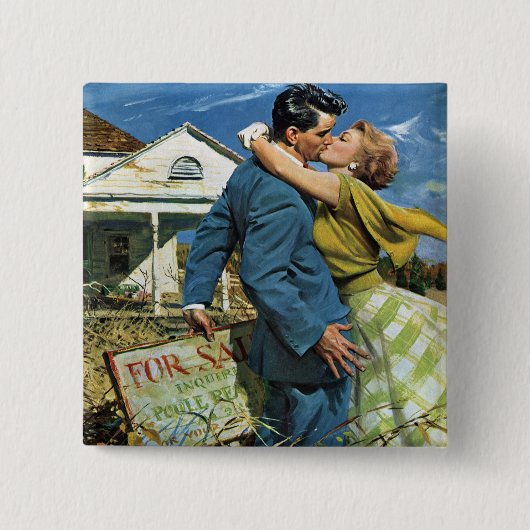 Passen getrouwd met liefde en Romance kopen Eerst Vierkante Button 5,1 Cm (Voorkant)