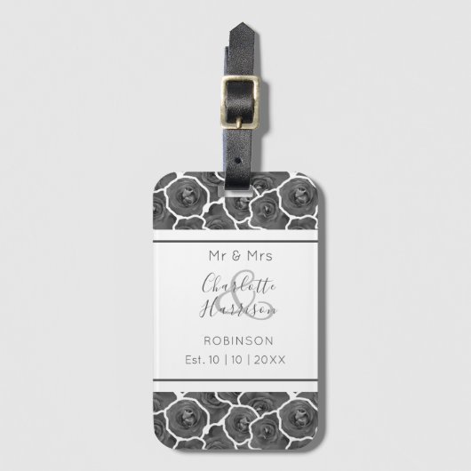Passen getrouwd Mr en Mrs Grey Rozen gepersonalise Bagagelabel (Voorkant (verticaal))