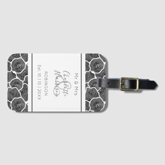 Passen getrouwd Mr en Mrs Grey Rozen gepersonalise Bagagelabel (Voorkant (horizontaal))