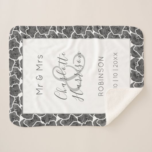 Passen getrouwd Mr. en Mrs. Personalized Wedding G Sherpa Deken (Voorkant (horizontaal))