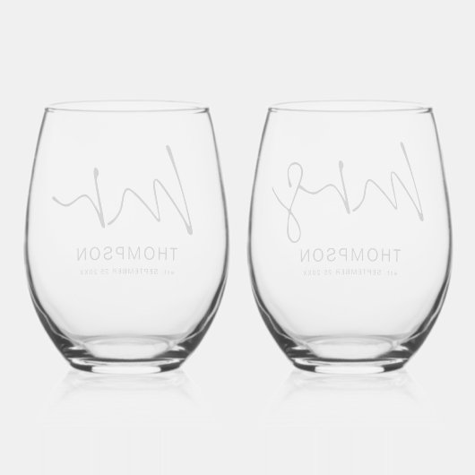Passen getrouwd Mr. Mrs. Naam Datum Bruiloft Wijnglas Zonder Voet (Achterkant)