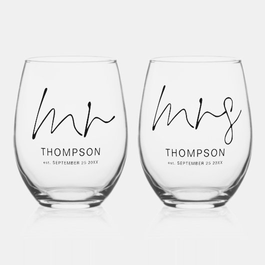 Passen getrouwd Mr. Mrs. Naam Datum Bruiloft Wijnglas Zonder Voet (Voorkant)
