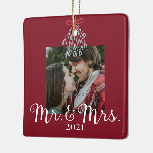 Passen getrouwd Mr & Mrs Photo Red Keramisch Ornament (Links)