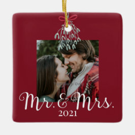 Passen getrouwd Mr & Mrs Photo Red Keramisch Ornament
