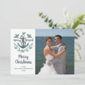 Passen getrouwd Nautical Anchor MERRY EN MARRIED P Feestdagenkaart (Staand voorkant)