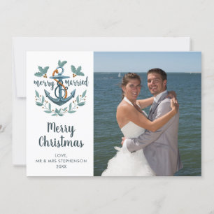 Passen getrouwd Nautical Anchor MERRY EN MARRIED P Feestdagenkaart